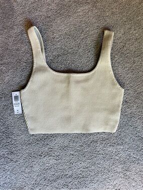 Babaton Cream Ribbed Square-Neck Crop Tank
